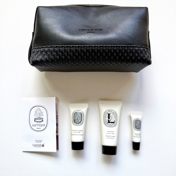 diptyque Other - New Diptyque black & white First Class amenity kit Qatar Airways with toiletries